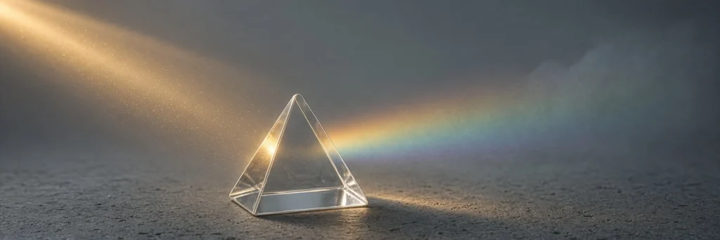 An image of light dispersing through a prism